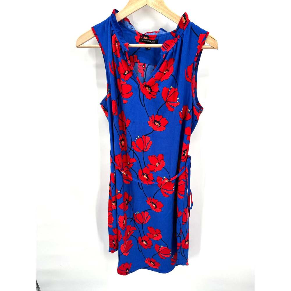 41HAWTHORN Stitch Fix Jeanine Royal Blue Floral Tie Waist Dress // M
